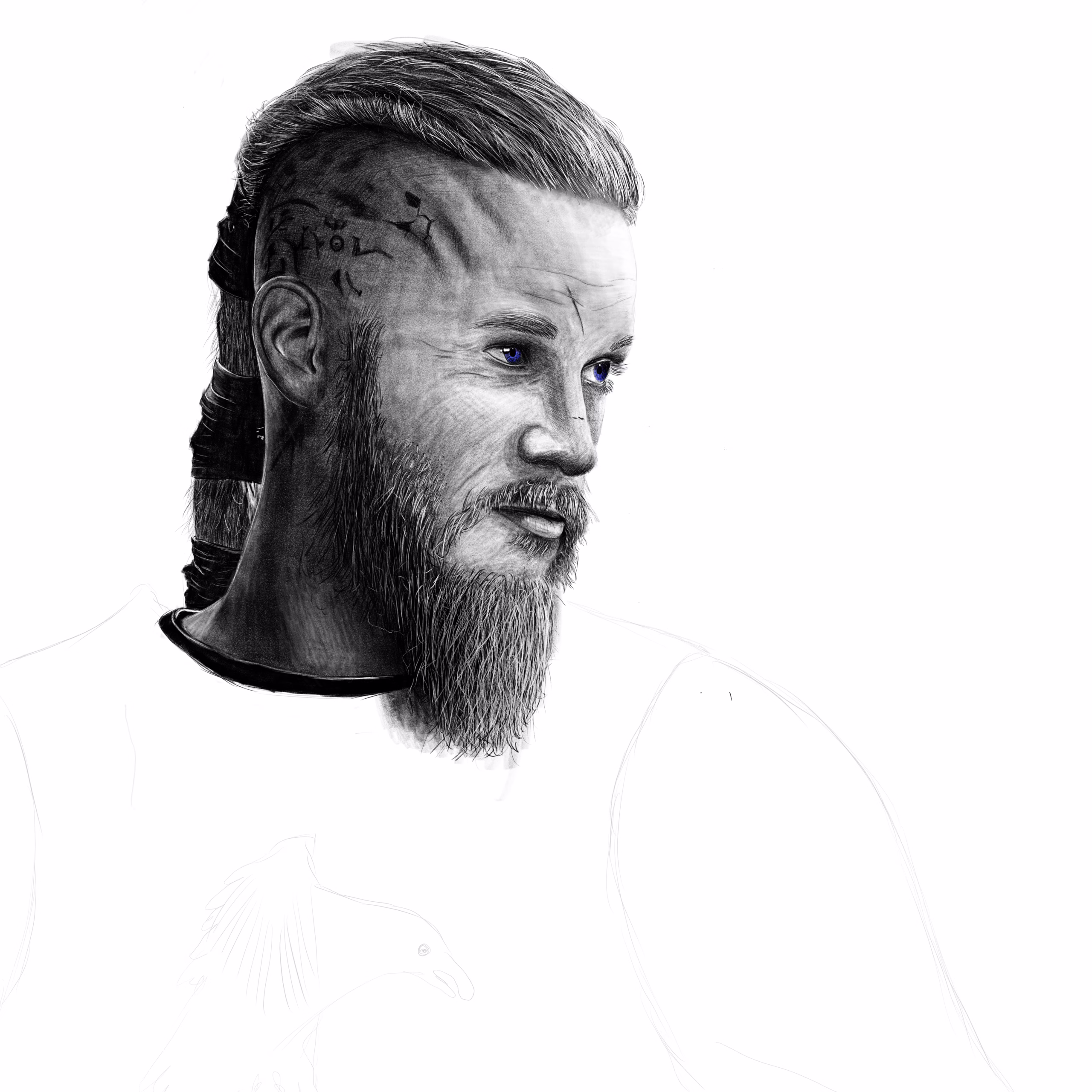Ragnar Lothbrok dijital karakalem çizimi – Travis Fimmel portresi iPad ile yapılmış Viking karakter çizimi