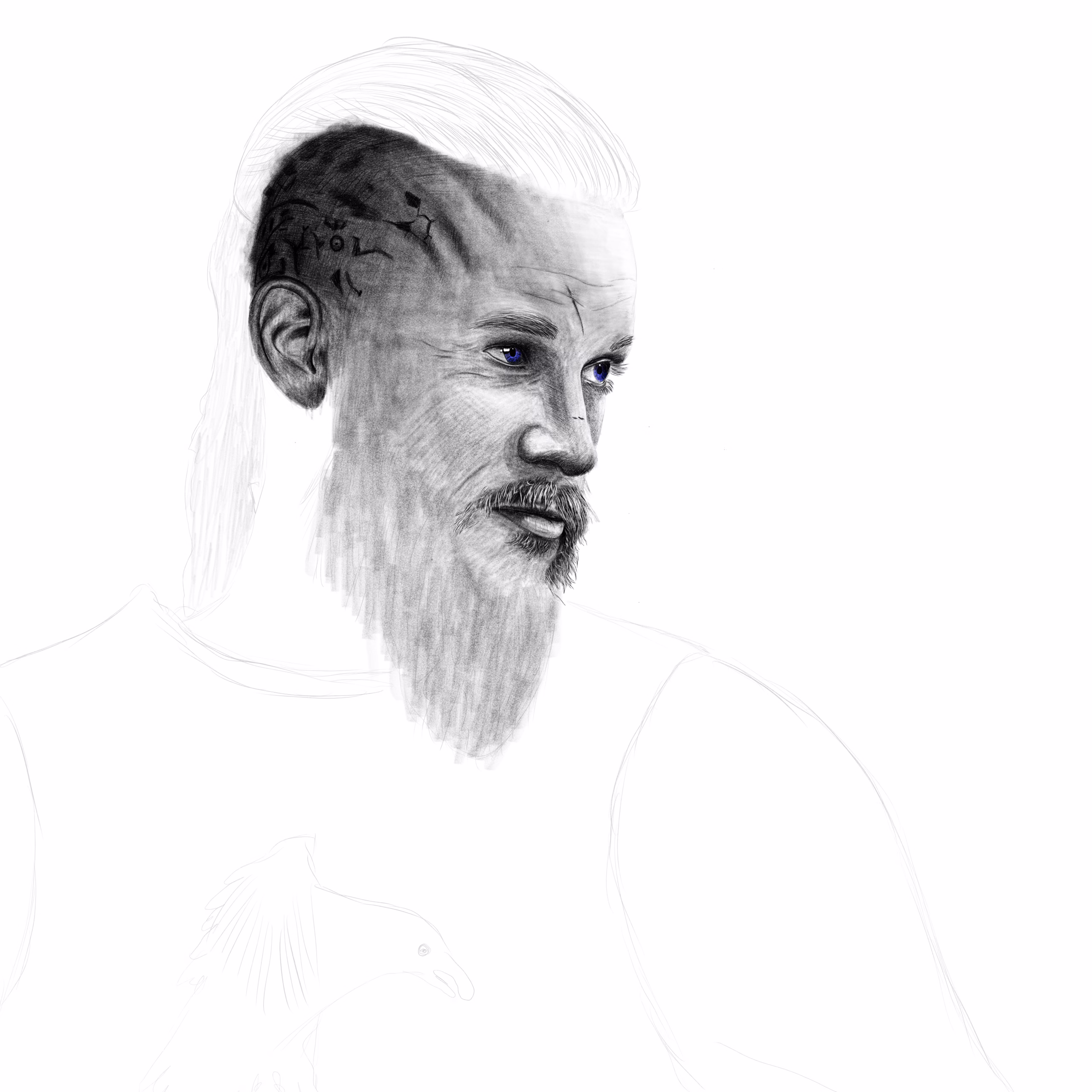 Ragnar Lothbrok dijital karakalem çizimi – Travis Fimmel portresi iPad ile yapılmış Viking karakter çizimi