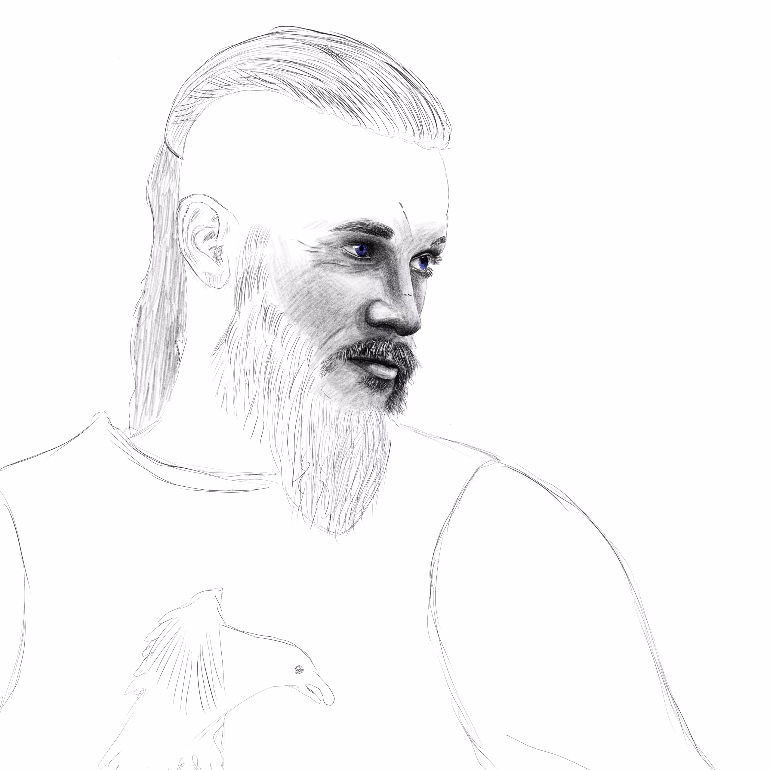Ragnar Lothbrok dijital karakalem çizimi – Travis Fimmel portresi iPad ile yapılmış Viking karakter çizimi