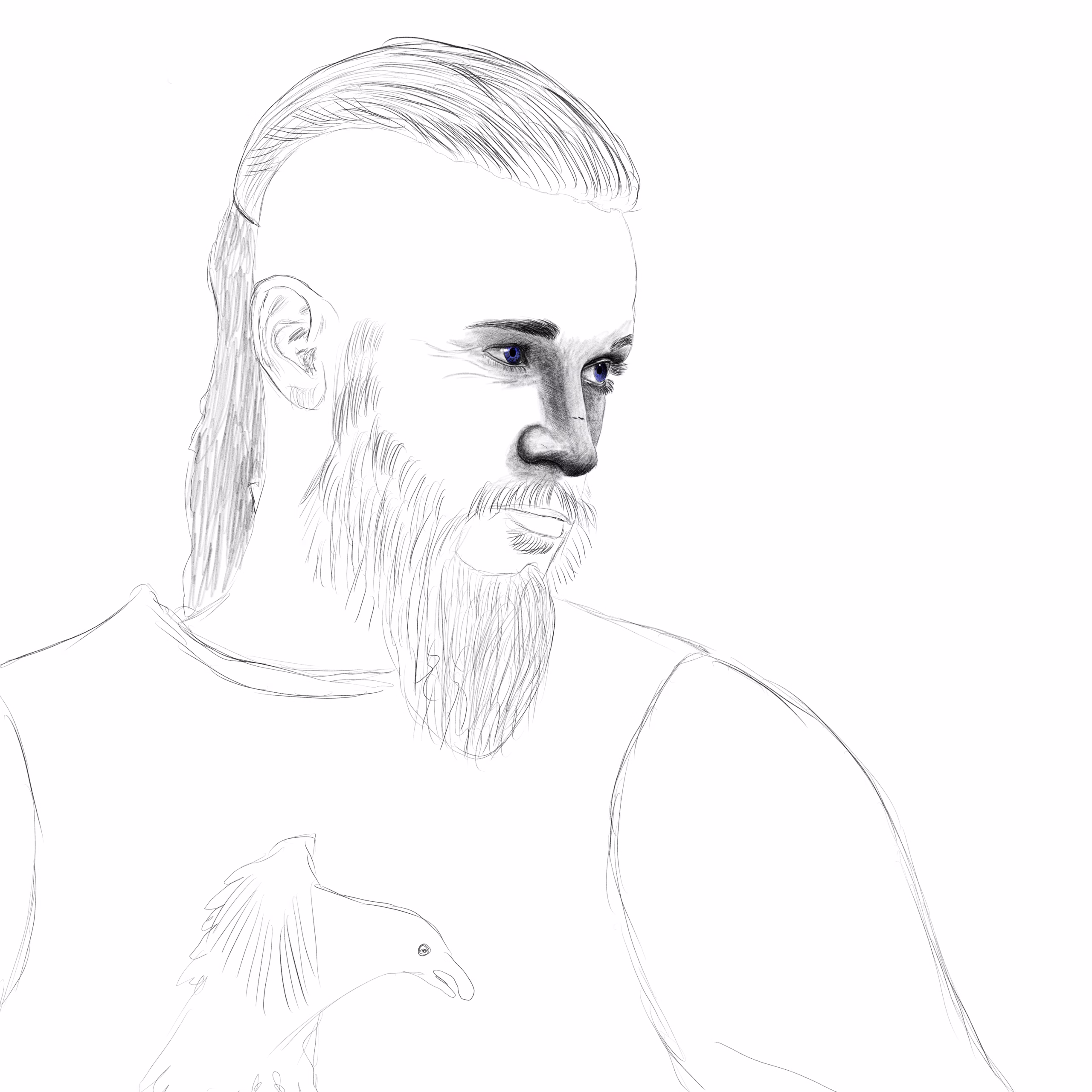 Ragnar Lothbrok dijital karakalem çizimi – Travis Fimmel portresi iPad ile yapılmış Viking karakter çizimi
