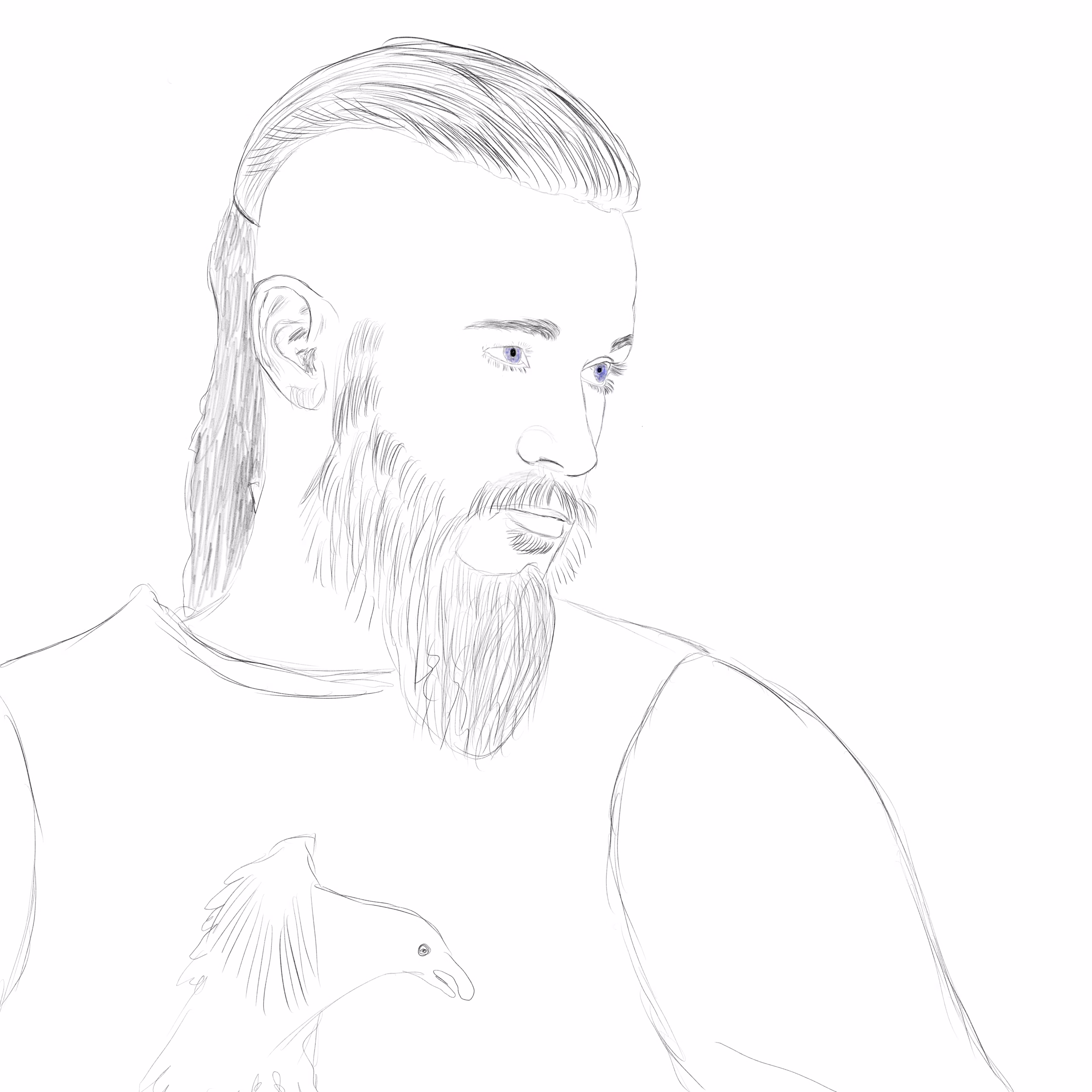 Ragnar Lothbrok dijital karakalem çizimi – Travis Fimmel portresi iPad ile yapılmış Viking karakter çizimi